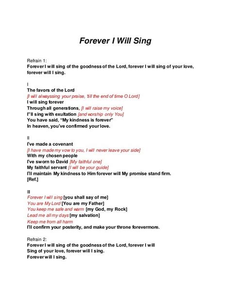 I Will Sing Forever (sing.